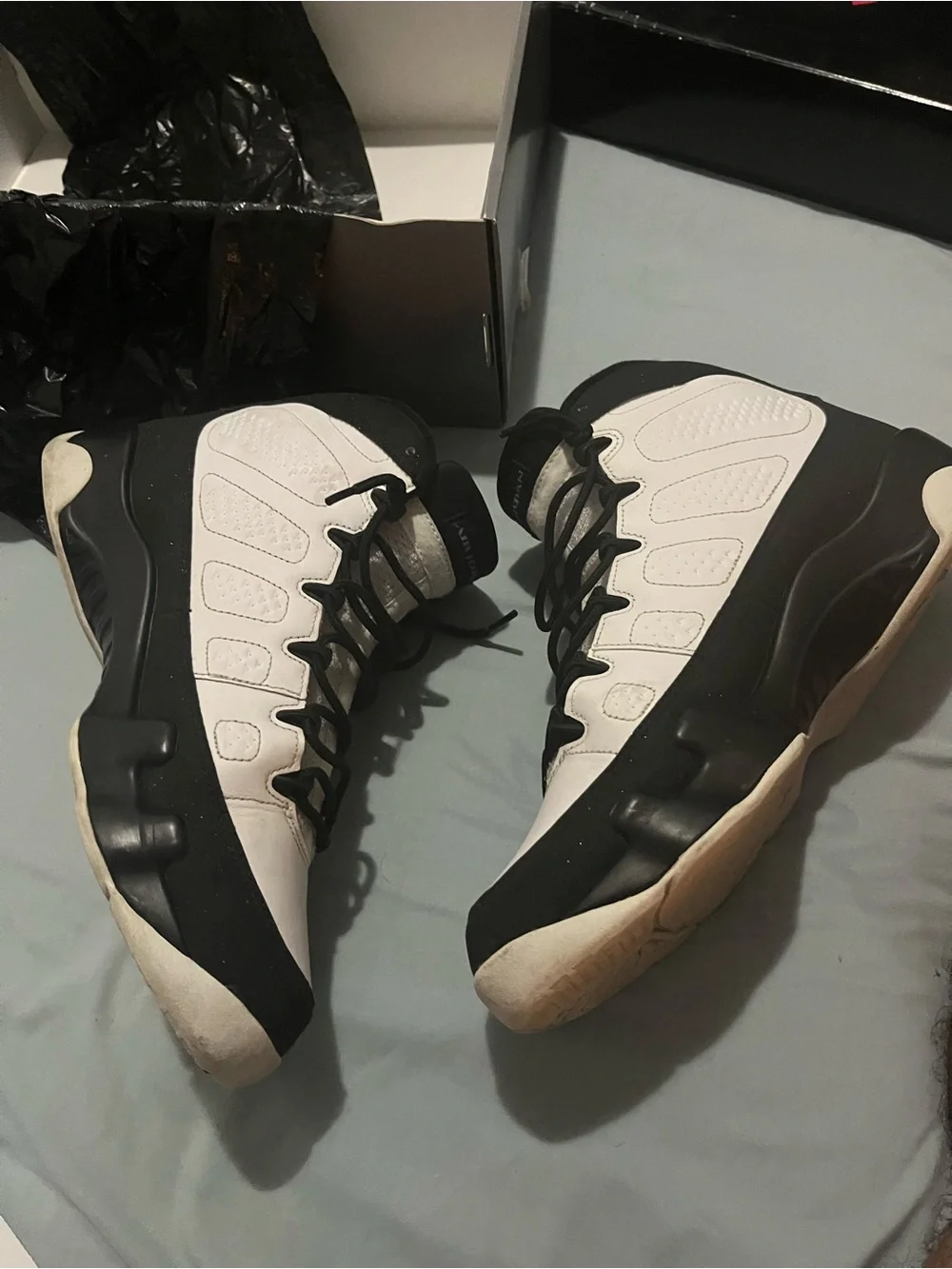 Jordan Black and White Basketball Shoes with Light Blue Jumpman